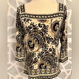 Michael Kors Women’s Shirt Size Medium Pretty & Silky Cream, Black & Yellow